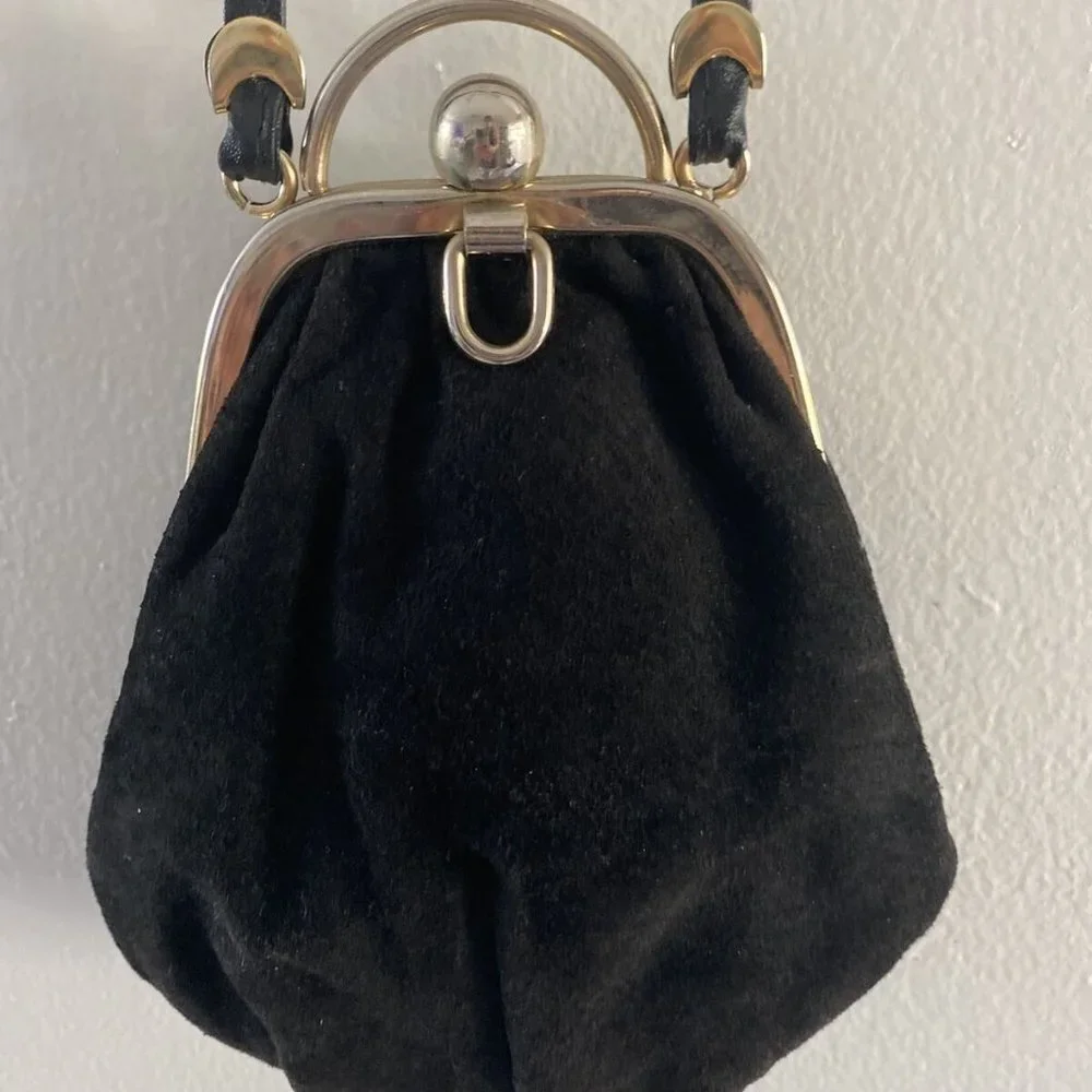 RARE Vintage Antique Evening Bag Italian Leather Suede Clasp Vgc​ - Picture 2 of 10